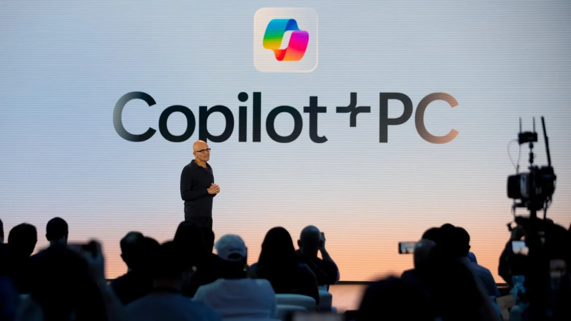 Microsoft keynote presentation on Copilot for advanced digital workflows.